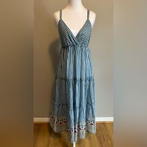 NATURAL LIFE Blue & White Striped Cotton Midi Dress Size XS/S